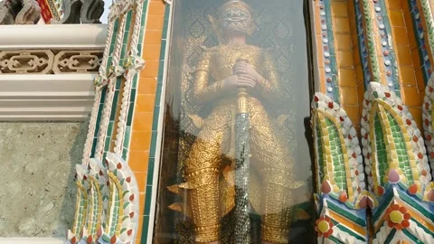 Wat Pho Giant Display in Showcase at Wat Pho Wall, Thailand Stock Footage 320759956