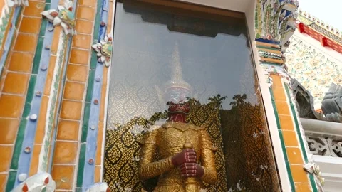 Wat Pho Giant Display in Showcase at Wat Pho Wall, Thailand Stock Footage 320760845