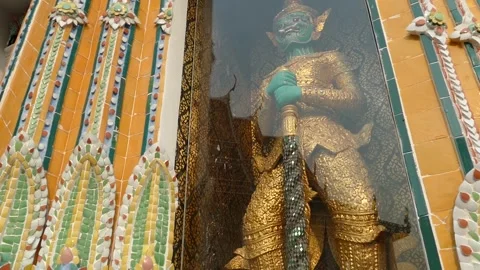 Wat Pho Giant Display in Showcase at Wat Pho Wall, Thailand Stock Footage 320850993