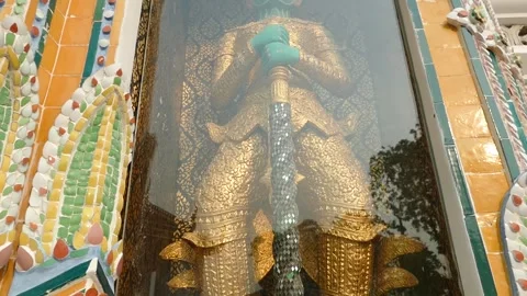 Wat Pho Giant Display in Showcase at Wat Pho Wall, Thailand Stock Footage 320850998