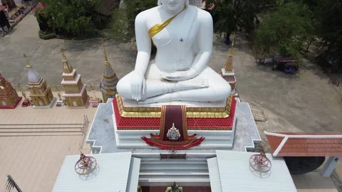 Wat Pho Kao Ton Buddhist Temple White Buddha statue in Singburi. Stock Footage 323778774