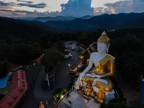 Wat Phra That Doi Kham Temple in Chiang Mai, Thailand - AERIAL Stock Photos