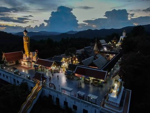 Wat Phra That Doi Kham Temple in Chiang Mai, Thailand - AERIAL Stock Photos