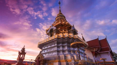 Wat Phra That Doi Saket Landmark Temple Of Chiang Mai, Thailand 4K Day To Night Stock Footage 68912416