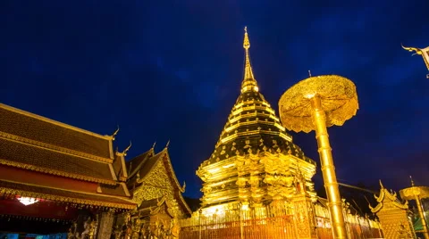 Wat Phra That Doi Suthep Famous Temple of Chiang Mai, Thailand (pan shot) Stock Footage 51802277