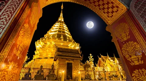 Wat Phra That Doi Suthep Temple And Full Moon Of Chiang Mai, Thailand (looping) Stock Footage 45915282