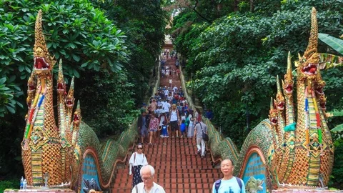 Wat Phra That Doi Suthep Temple And People Walking On Staircase Of Thailand Stock Footage 73860327