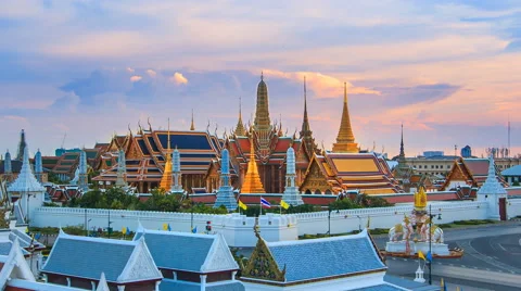 Wat Phra Kaeo Famous Landmark Temple Of Bangkok City, Thailand High Angle View Stock Footage