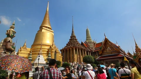 Wat Phra Kaew Famous Temple The Emerald Buddha Of Bangkok, Thailand (pan shot) Stock Footage 49747472