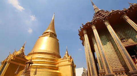 Wat Phra Kaew Famous Temple Of the Emerald Buddha Bangkok, Thailand (pan shot) Stock Footage 49784081