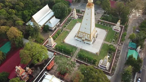 Wat Phra That Nong Bua Temple Aerial View Of Ubon Ratchathani, Thailand Stock Footage 137602143