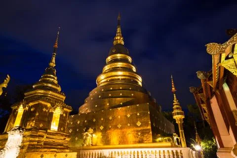 Wat Phra Singh at dusk, Chiang Mai, Thailand Stock Photos
