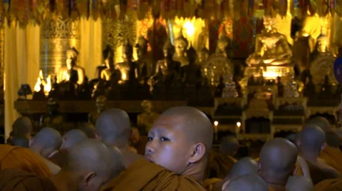 Wat Phra Singh, Monks group. Chiang Mai, Thailand, HD 1080p Stock Footage 34209926