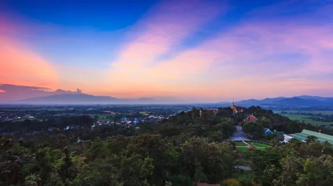 Wat PhraThat Doi Saket Temple On Mountain And Landscape Sunset 4K Time Lapse Stock Footage 68791396