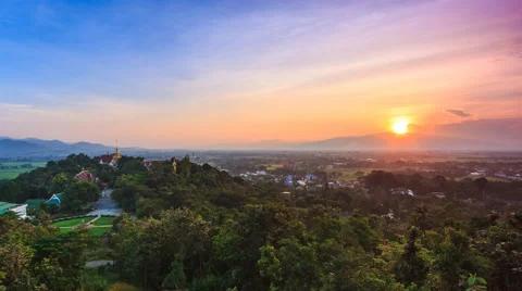 Wat PhraThat Doi Saket Temple On Mountain And Landscape Sunrise 4K Time Lapse Stock Footage 68877374