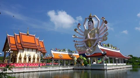Wat Plai Laem temple complex, Koh Samui, Thailand. Stock Footage 93534437