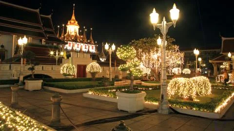 Wat ratchanadda with light decoration in park Stock Photos