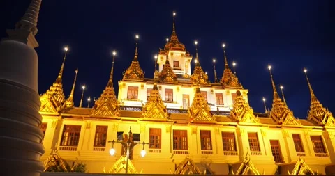 Wat Ratchanatda Temple, Loha Prasat, golden metal multi-top 動画素材 209800267
