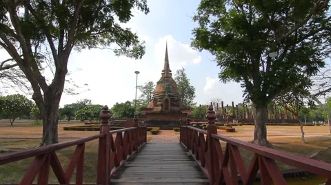 Wat Sa Si, Ancient buddha temple. Sukhothai Historical Park, Thailand Stock Footage 49875548