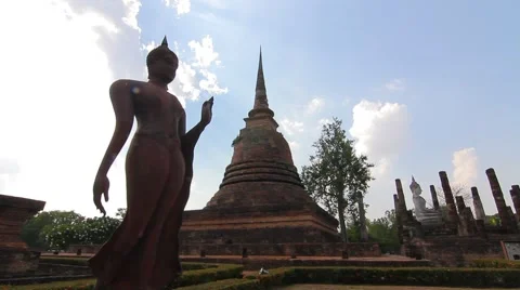 Wat Sa Si, Ancient buddha temple. Sukhothai Historical Park, Thailand Stock Footage 49878702