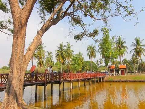 Wat Sa Si, Ancient buddha temple. Sukhothai Historical Park, Thailand Stock Footage 49895511