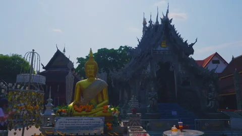 Wat Sri Suphan Silver Temple with Golden Buddha Statue in Chiang Mai Stock Footage 342332438