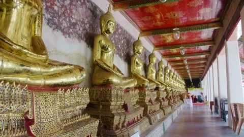 Wat Suthat Buddhas Line Up 1, Bangkok Thailand Stock Footage 233321065