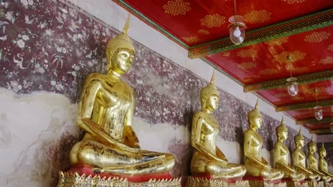 Wat Suthat Buddhas Line Up 2, Bangkok Thailand Stock Footage 233321060