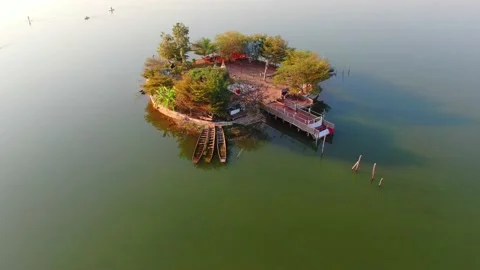 Wat Tilok Aram - Buddhist Temple on a Little Island in Phayao Stock Footage 156970698