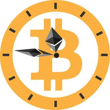 The watch on the Bitcoin background. Stock Illustration