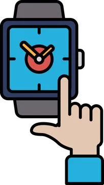 A watch with a blue face and a red hour hand pointing to the number 3 Stock Illustration