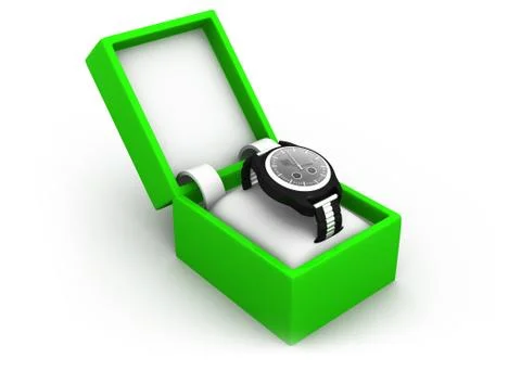 Watch in box  isolated on a white background Stock Illustration