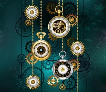 Watch with chains on green background イラスト素材