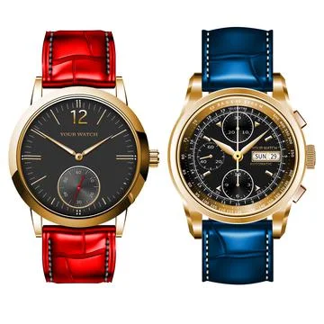Watch clock chronograph collection red blue leather vector Stock Illustration