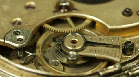Watch Clock Cogs Machine Circle Movement Motion Pan Old Fashioned Clock Retro Stock Footage 35870553