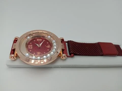 Watch closeup on gray background 스톡 사진