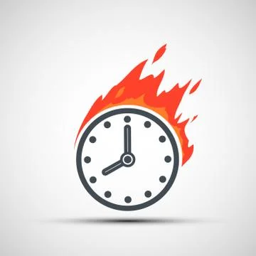 Watch dial icon on fire. Clock face logo Stock Illustration