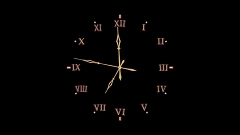 Watch face black gold hands Roman numerals 7 o'clock hands in motion black .. Stock Footage 313954472