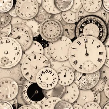 Watch Faces Sepia Repeating Background Stock Photos
