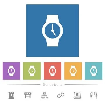 Watch flat white icons in square backgrounds Stock Illustration