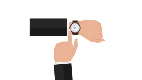 Watch on hand. Animation control the time. Cartoon Stock Footage 125971610