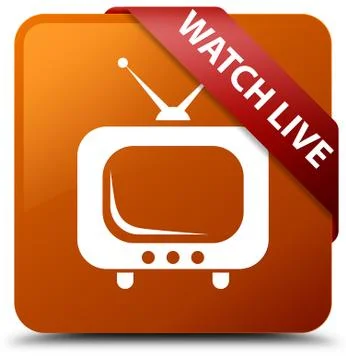 Watch live brown square button red ribbon in corner Stock Illustration