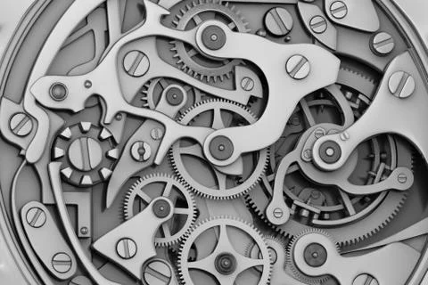 Watch machinery 3D rendering with gears Stock Illustration