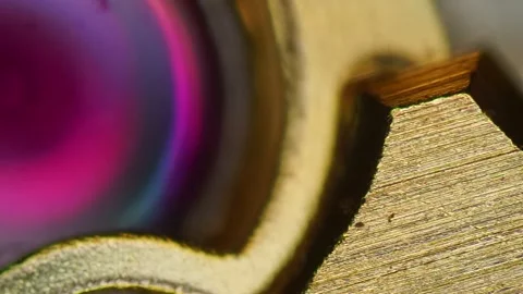 Watch Mechanism Close Up, Microscopic View of Ruby Bearings in DIC Technique Stock Footage 316105818