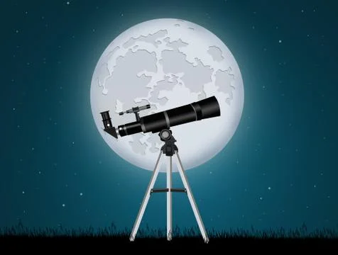 Watch the moon with telescope Stock Illustration