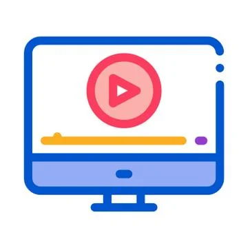 Watch movie on computer icon vector outline illustration Illustrazione stock
