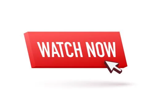 Watch now button in flat style on white background. Isolated vector illustration Illustrazione stock