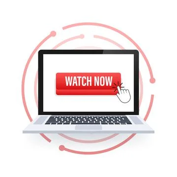 Watch now button in flat style on white background. Isolated vector illustration 스톡 일러스트