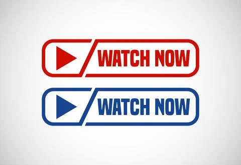 Watch now button. Watch now banner sign. Play video icon vector illustration. Illustrazione stock