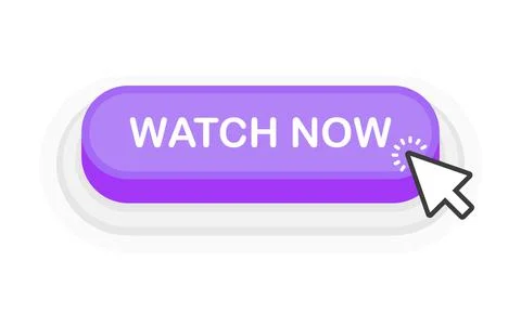 Watch Now purple 3D button in flat style isolated on white background. Vector Stock Illustration